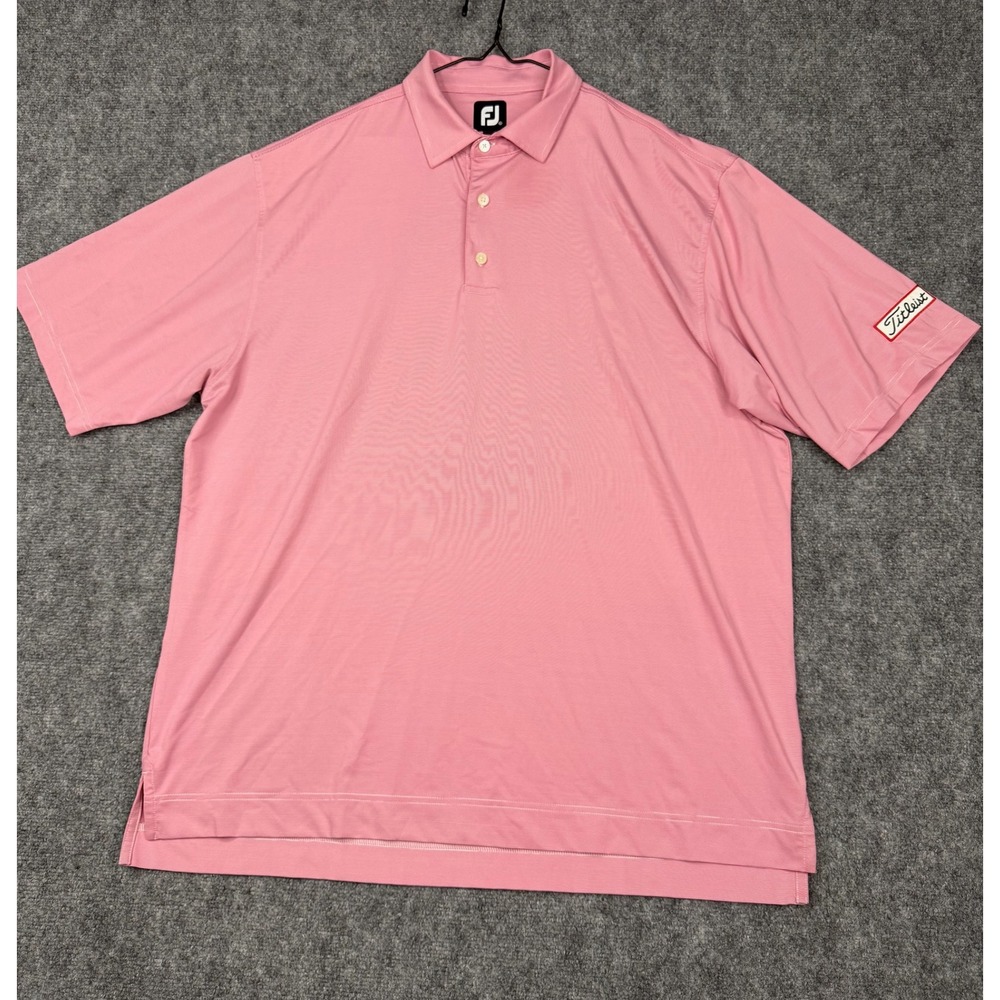 FootJoy Mens XL Pink Micro Stripe Golf Polo Shirt Titleist Sleeve Patch XL